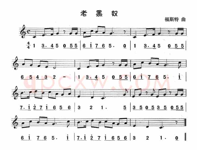 老黑奴（八孔竖笛线简谱对照版）