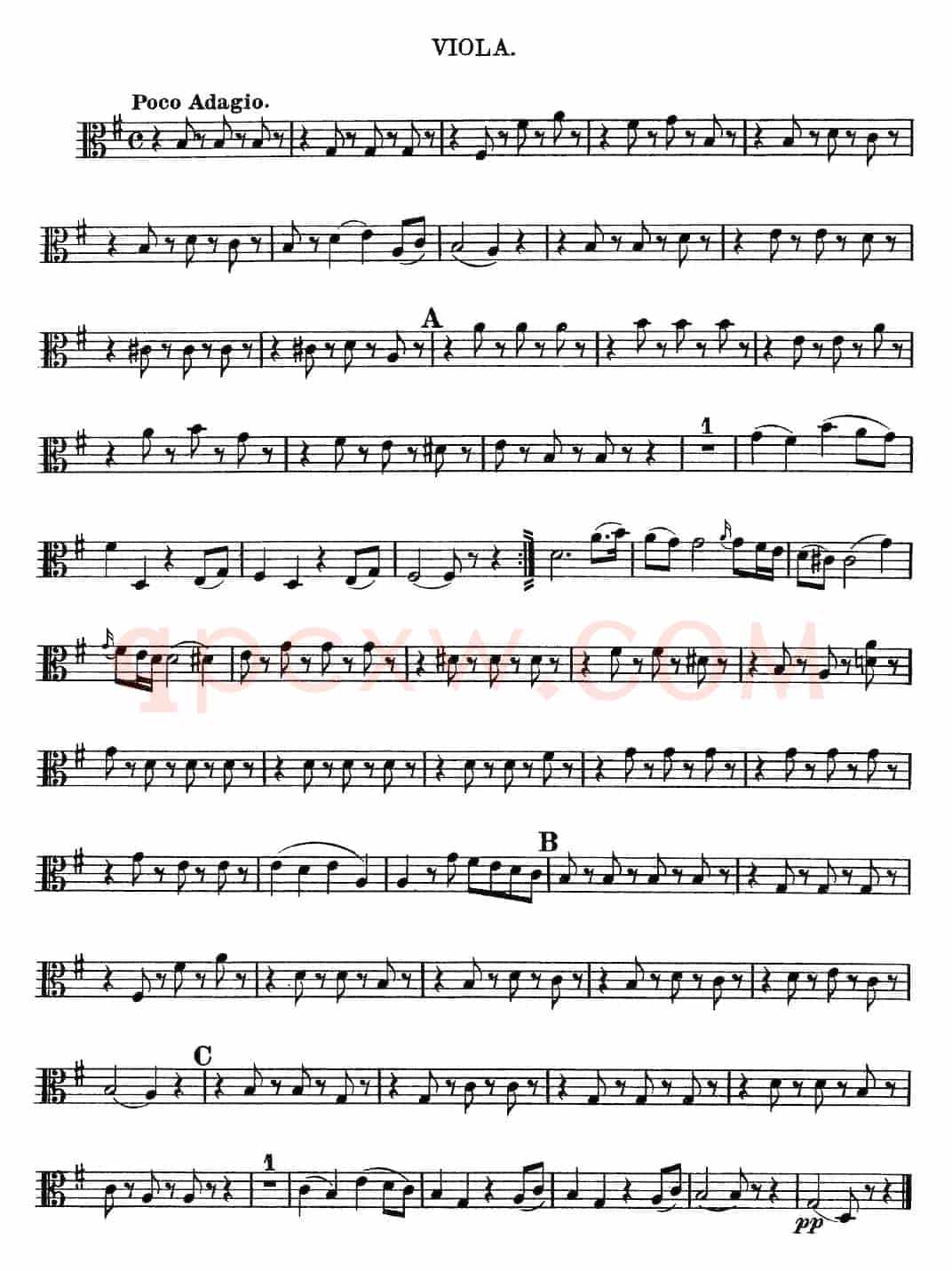 Mozart《Quartet No.10 in C Major,K.170》（Viola分谱）
