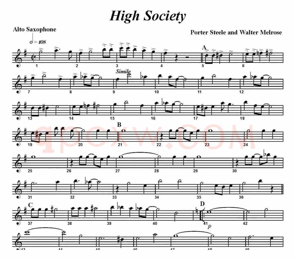 High Society（四重奏·中音萨克斯分谱）