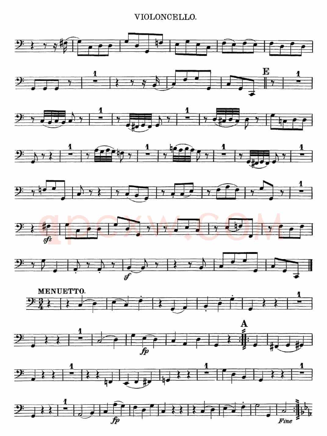 Mozart《Quartet No.10 in C Major,K.170》（Cello分谱）