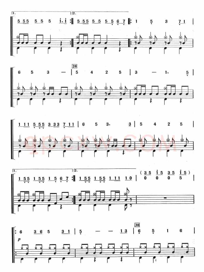 双头鹰进行曲（架子鼓、主旋律+鼓谱）