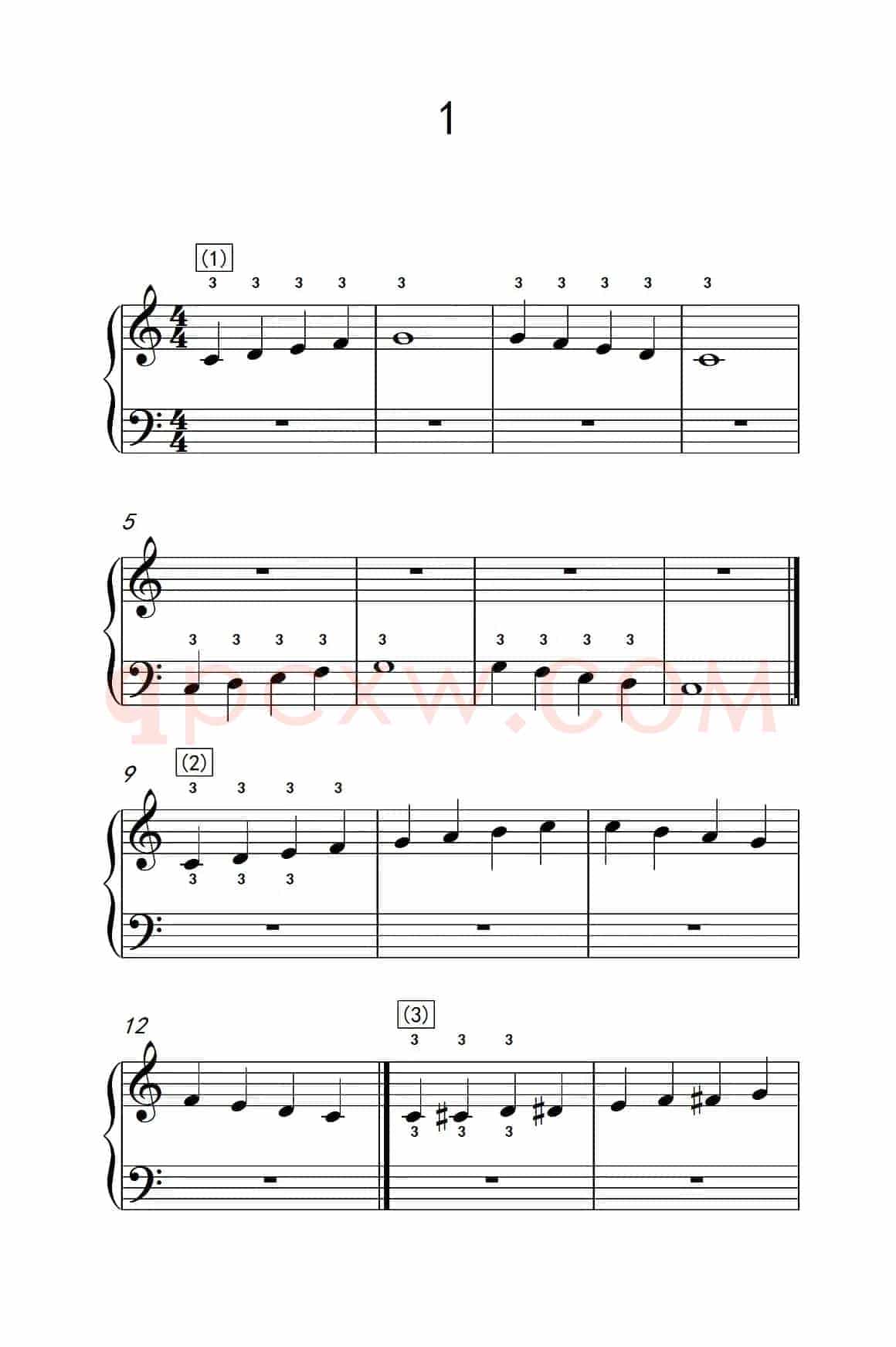 非连音练习 1（儿童钢琴手指练习 2）