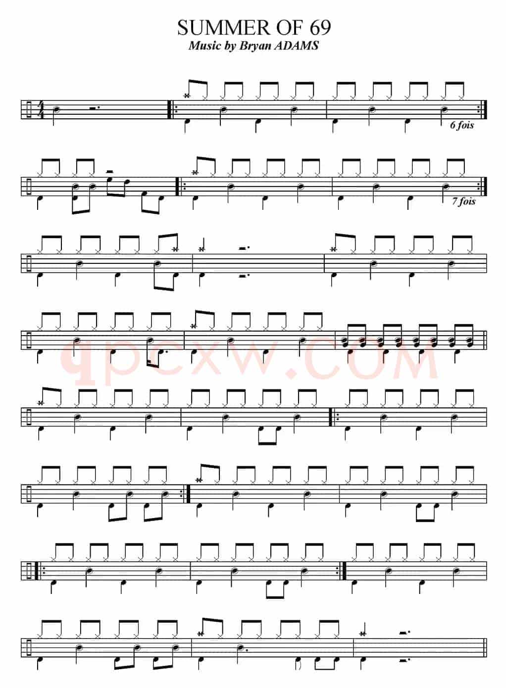 爵士鼓谱：Bryan Adams-Summer of 69