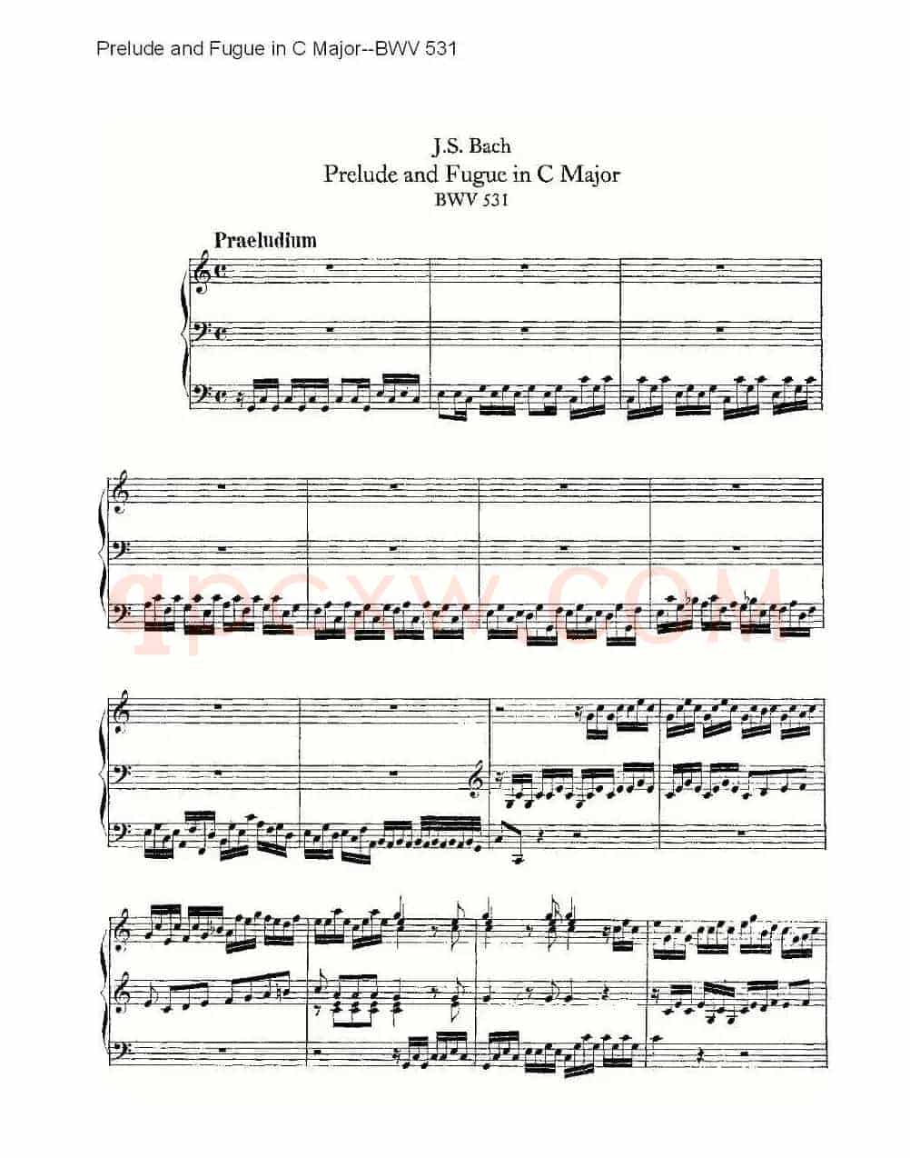 Prelude and Fugue in C Major--BWV 531 (管风琴谱)