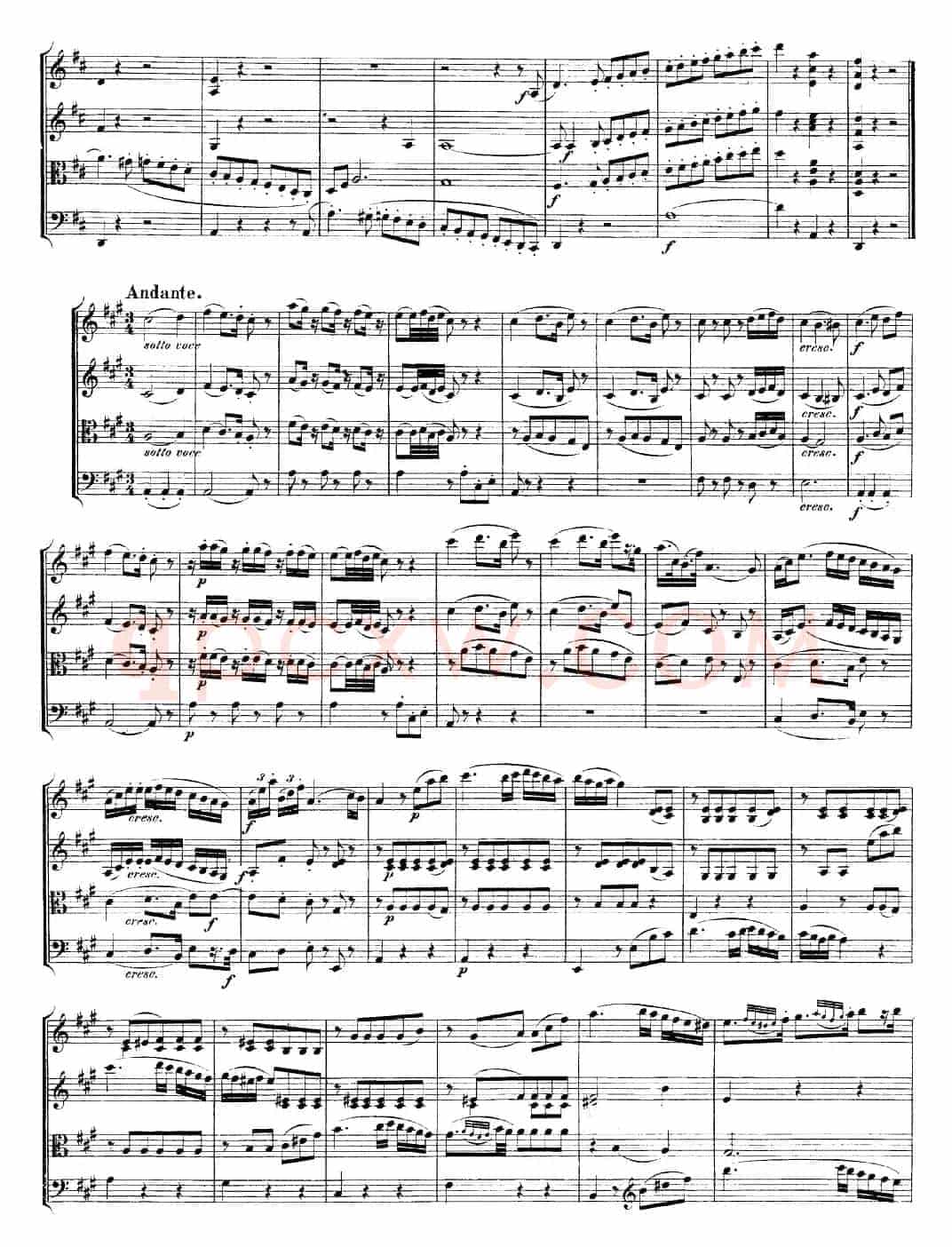 Mozart《Quartet No.21 in D Major,K.575》（总谱）