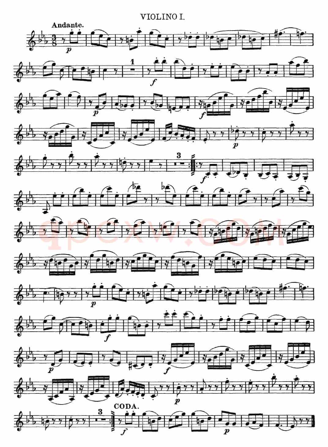 Mozart《Quartet No.4 in C Major,K.157》（Violin 1分谱）
