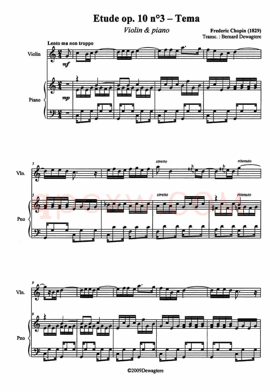 Etude Op.10 No.3-Tema（离别曲）（小提琴+钢琴伴奏）