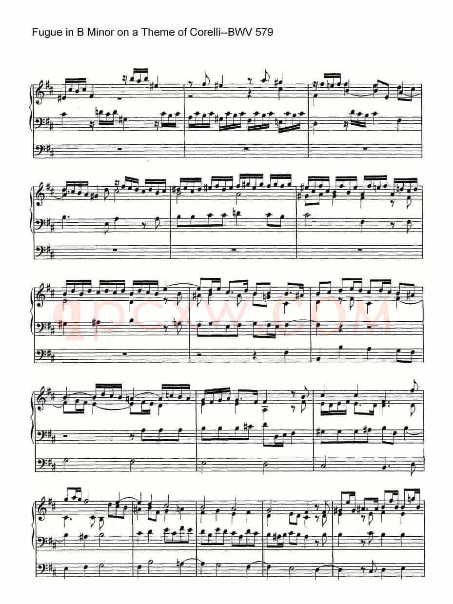 Fugue in B Minor on a Theme of Corelli--BWV 579（管风琴谱）