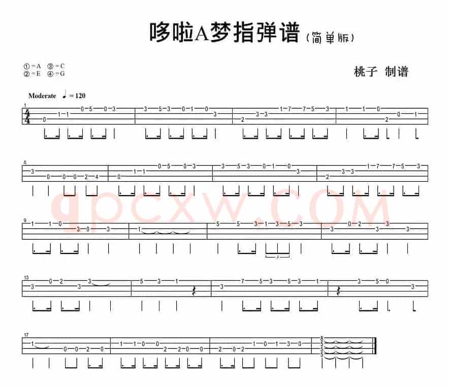 哆啦A梦（尤克里里指弹谱、简单版）