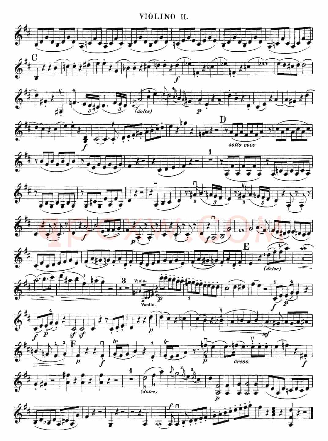 Mozart《Quartet No.21 in D Major,K.575》（Violin 2分谱）