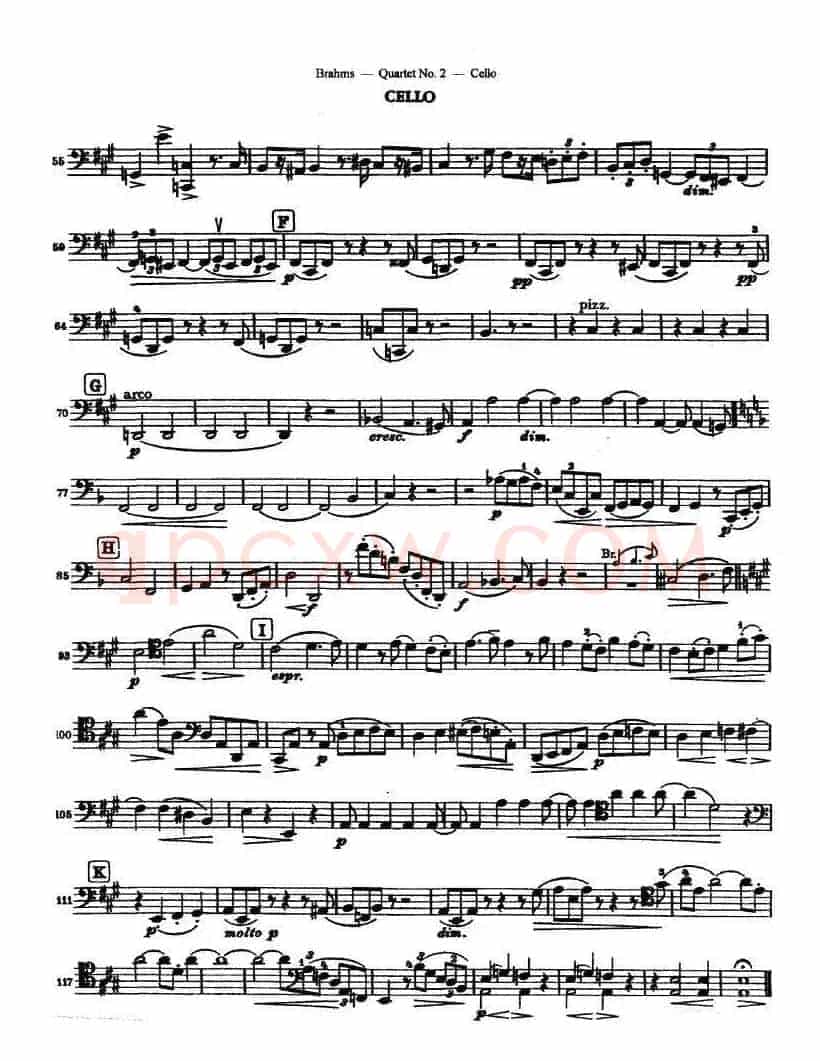勃拉姆斯《Quartet No.2》Op.51（大提琴谱）