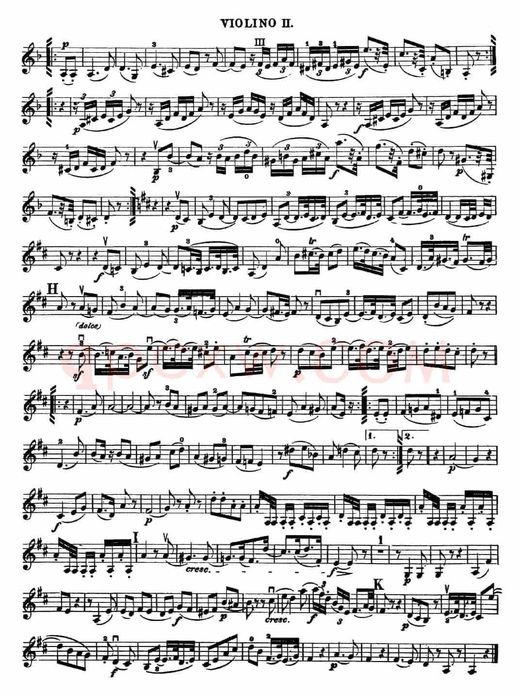 Mozart《Quartet No.18 in A Major,K.464》（Violin 2分谱）