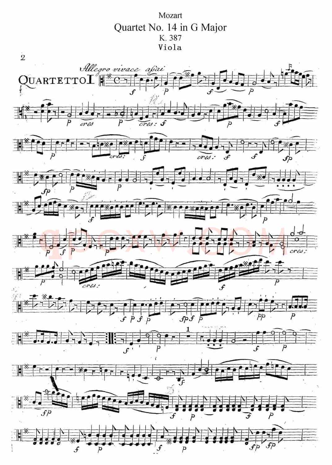 Mozart《Quartet No.14 in G Major,K.387》（Viola分谱）