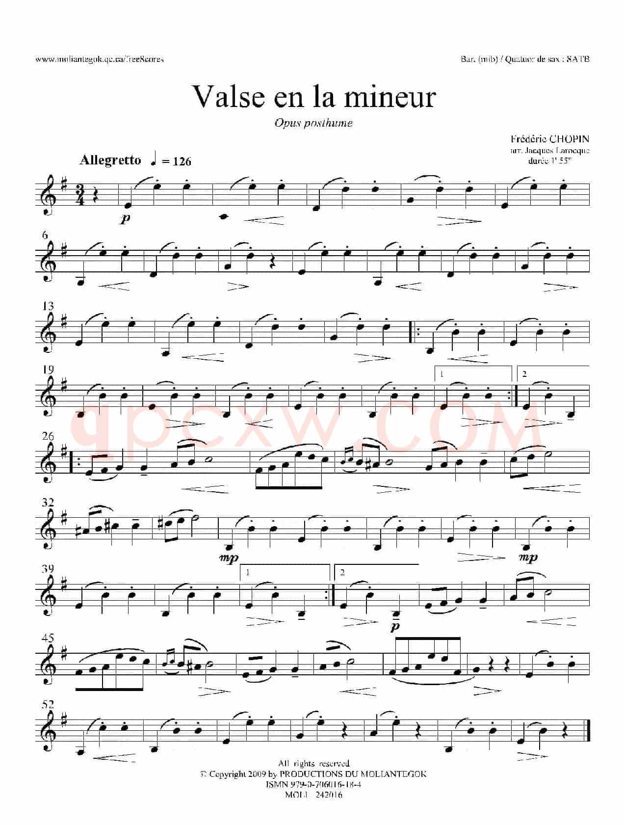 a小调圆舞曲 B.150（四重奏上低音萨克斯分谱）