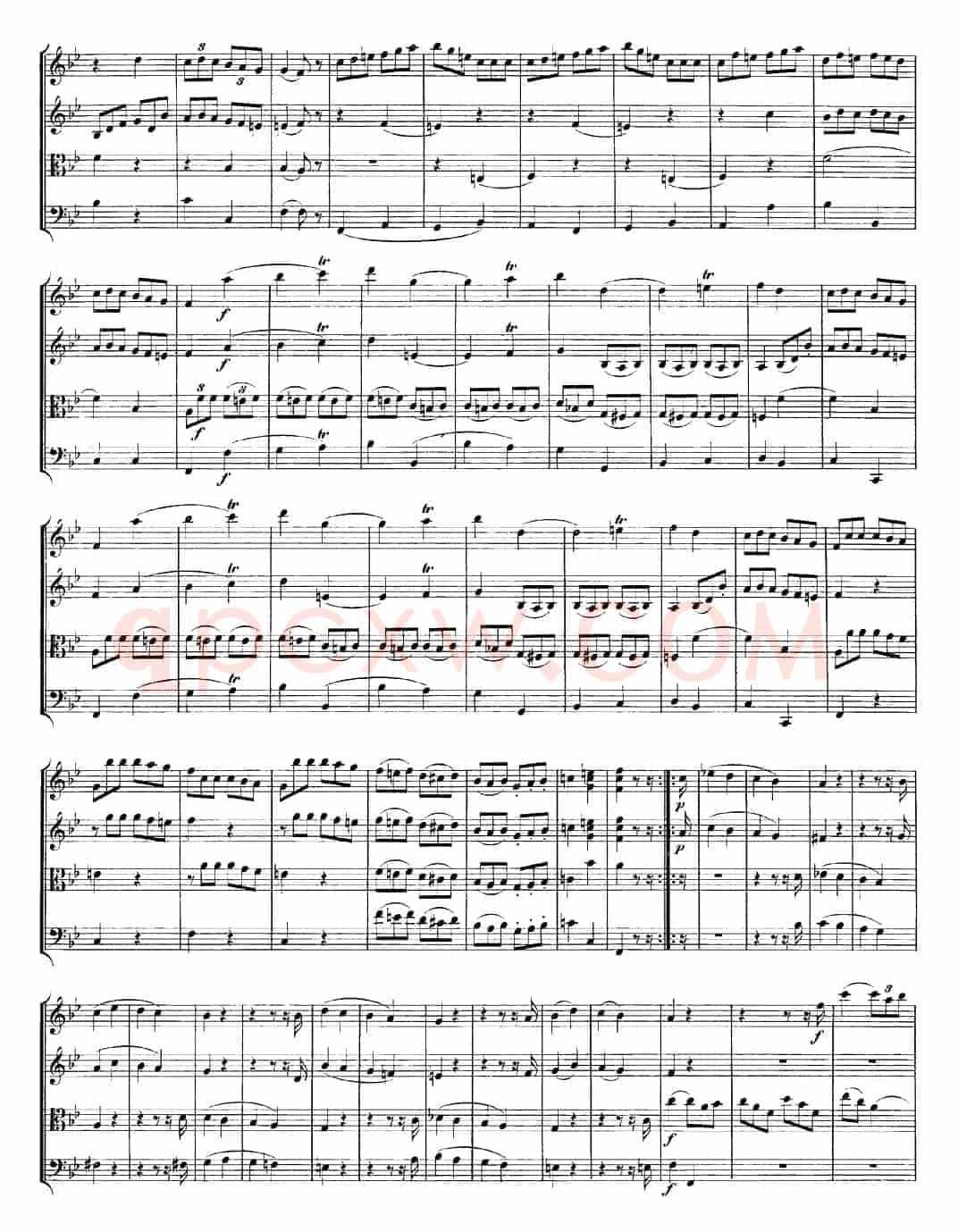 Mozart《Quartet No.12 in Bb Major,K.172》（总谱）