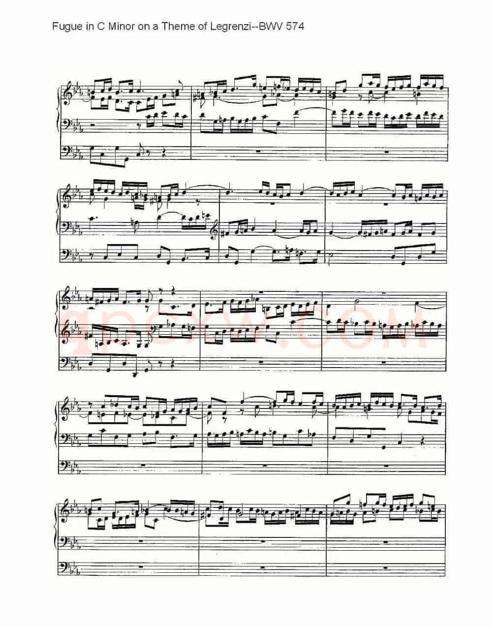 Fugue in C Minor on a Theme of Legrenzi--BWV 574 (管风琴谱)