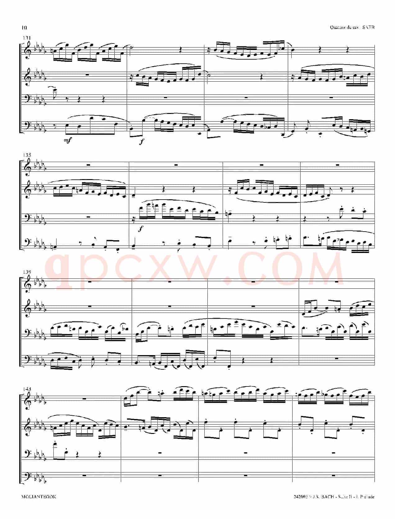 Suite anglaise No 2,BWV 807（法国组曲之二·前奏曲）（四重奏总谱）