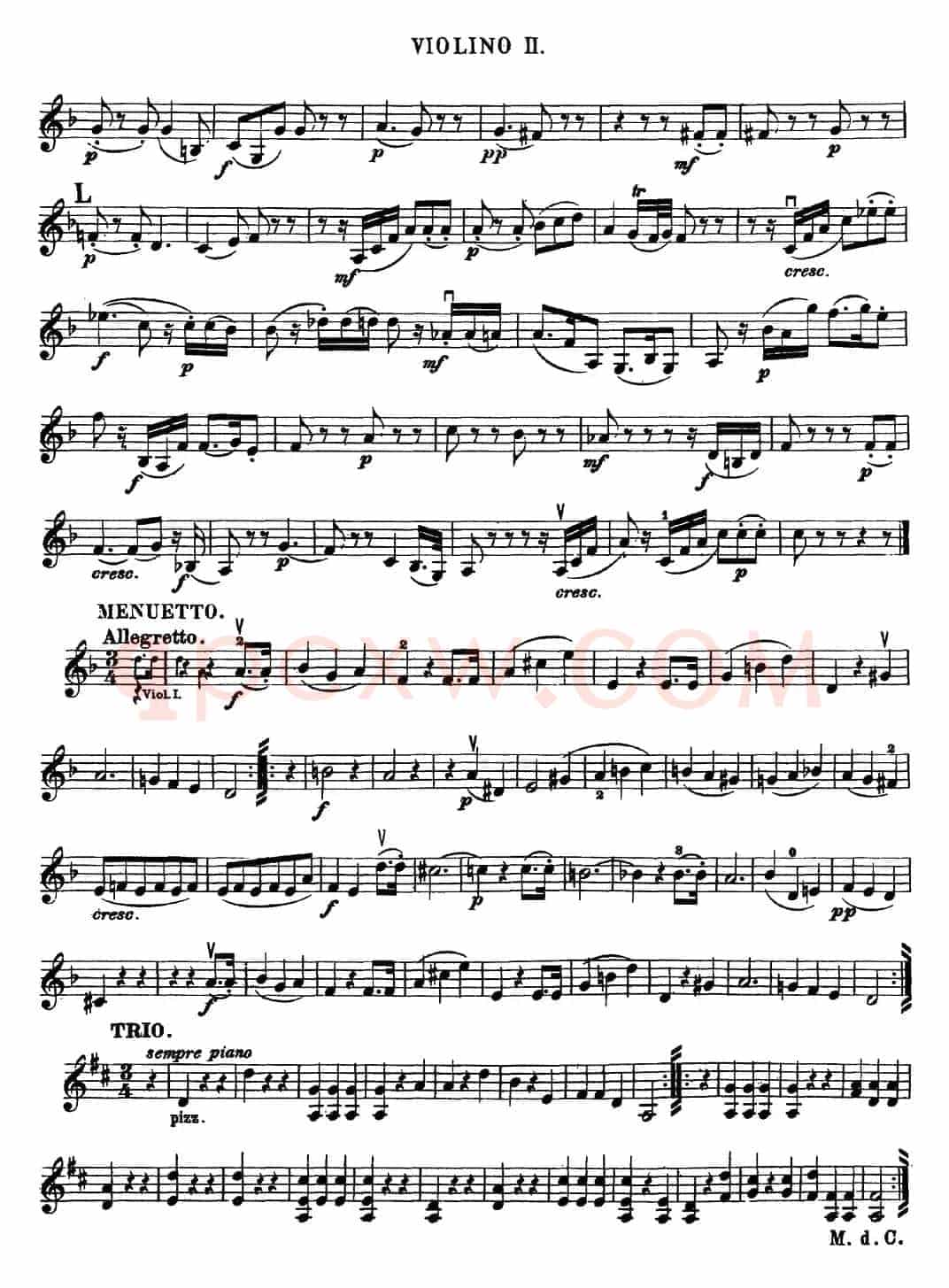 Mozart《Quartet No.15 in D Minor,K.421》（Violin 2分谱）