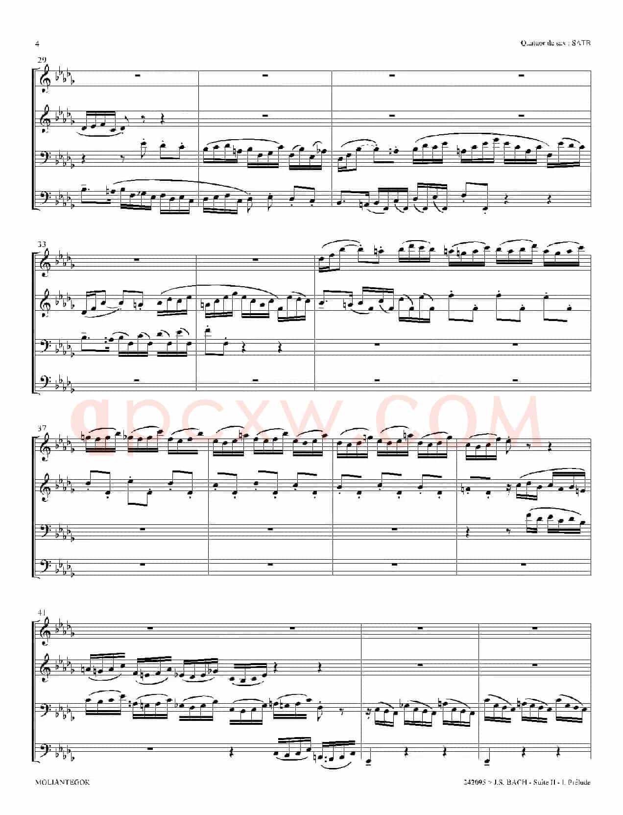 Suite anglaise No 2,BWV 807（法国组曲之二·前奏曲）（四重奏总谱）