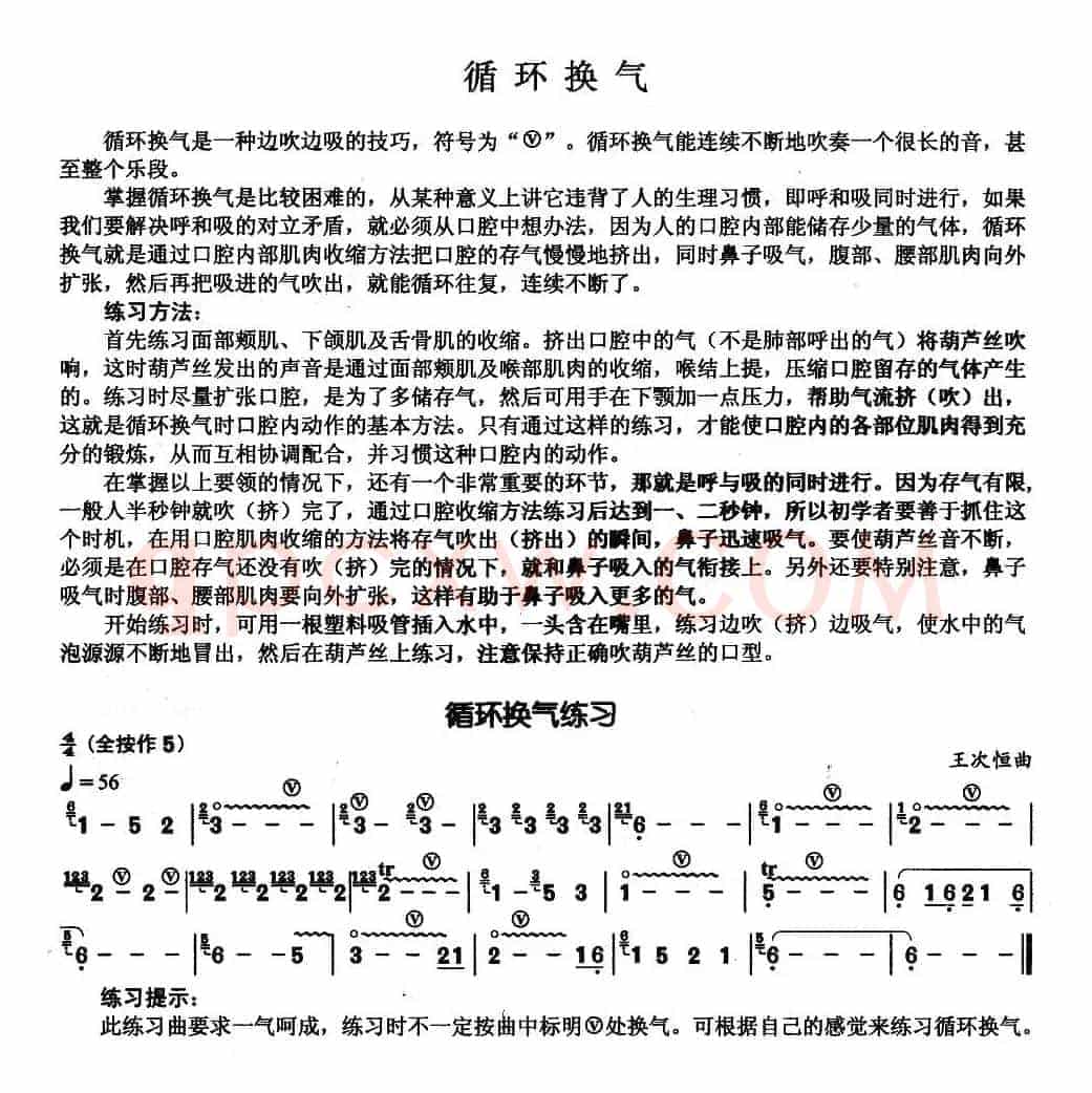 葫芦丝基本技巧练习曲——循环换气