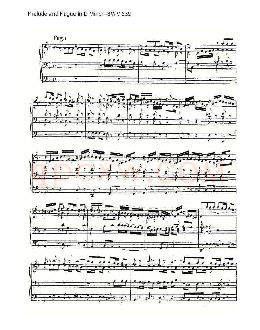 Prelude and Fugue in D Minor--BWV 539 (管风琴谱)