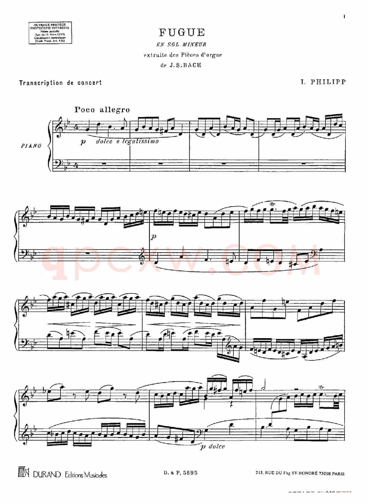 Fugue in g Minor BWV 578（g小调赋格·菲利普改编钢琴独奏版）
