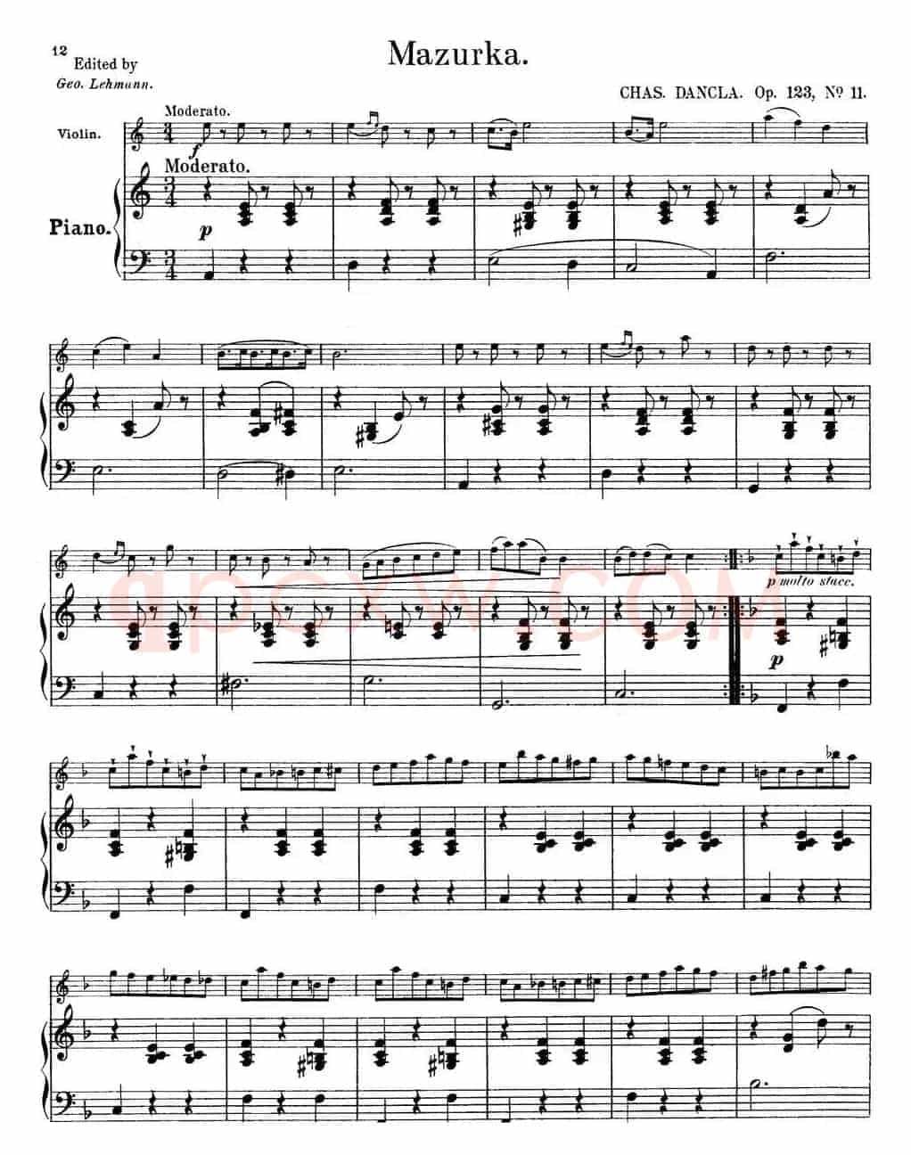 25首小提琴曲合集：Mazurka.（CHAS.DANCLA. Op.123，No.11）（小提琴+钢琴伴奏）