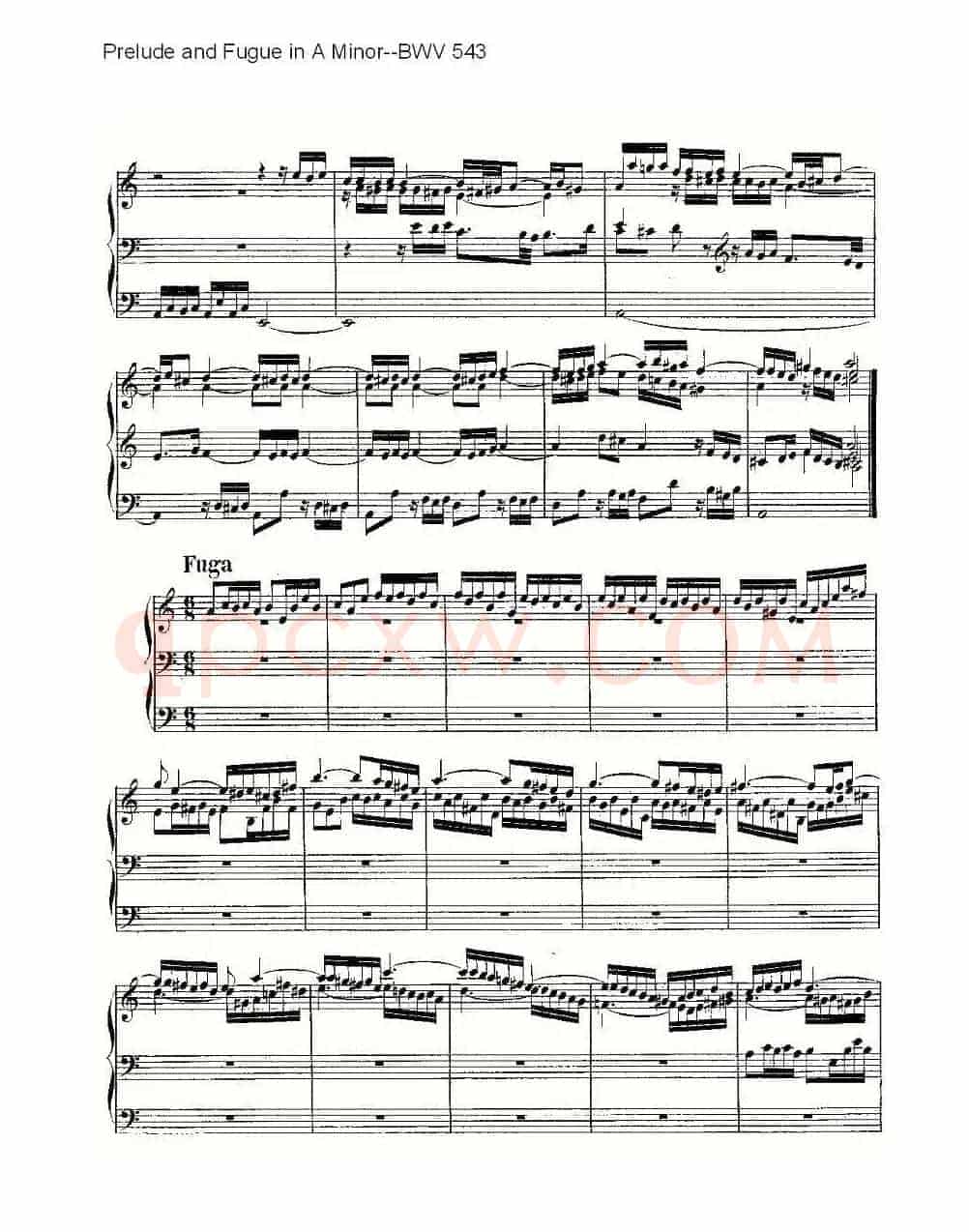 Prelude and Fugue in A Minor--BWV 543 （管风琴谱）