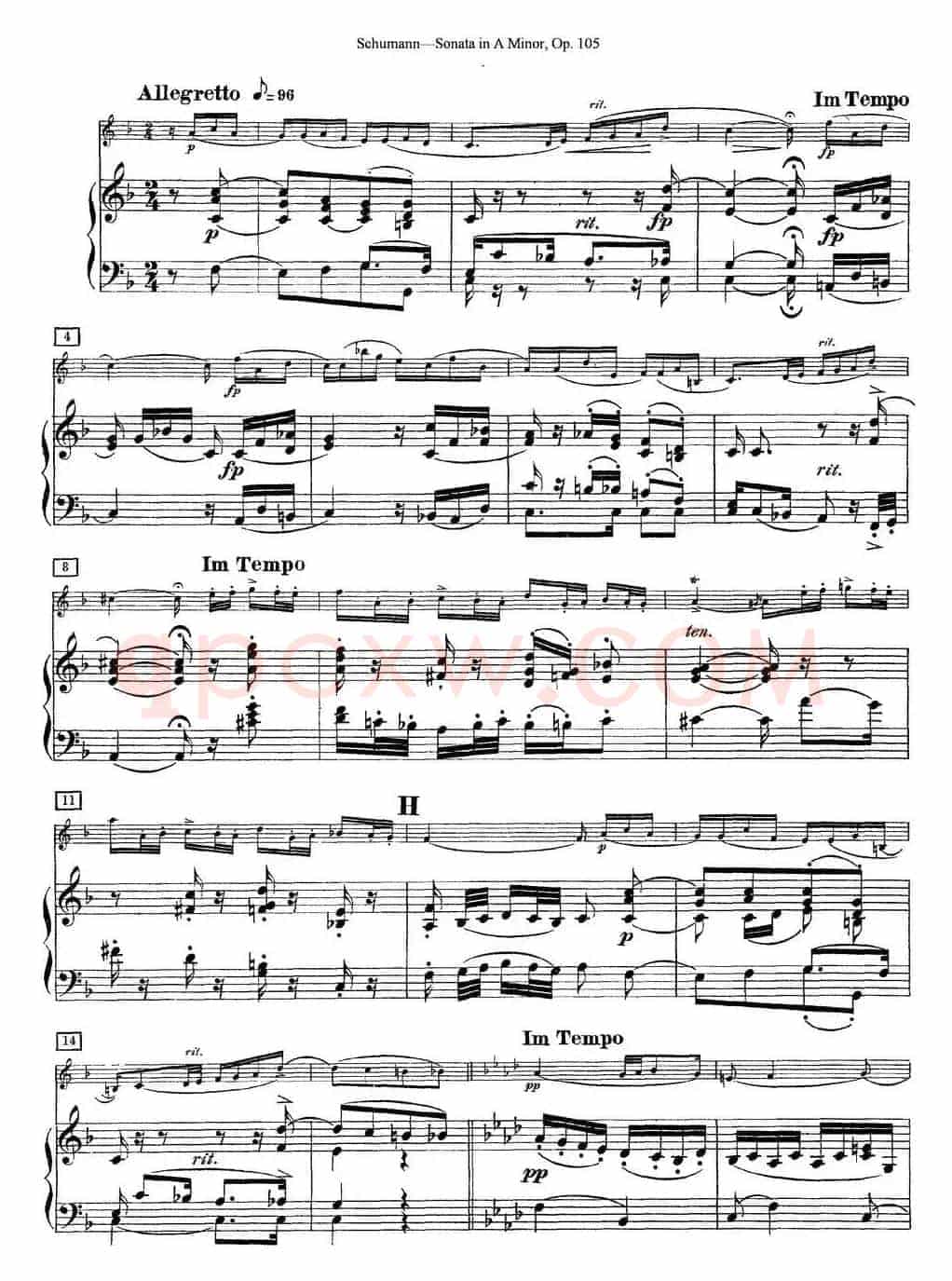 Violin Sonata in A minor Op.105（小提琴+钢琴伴奏）
