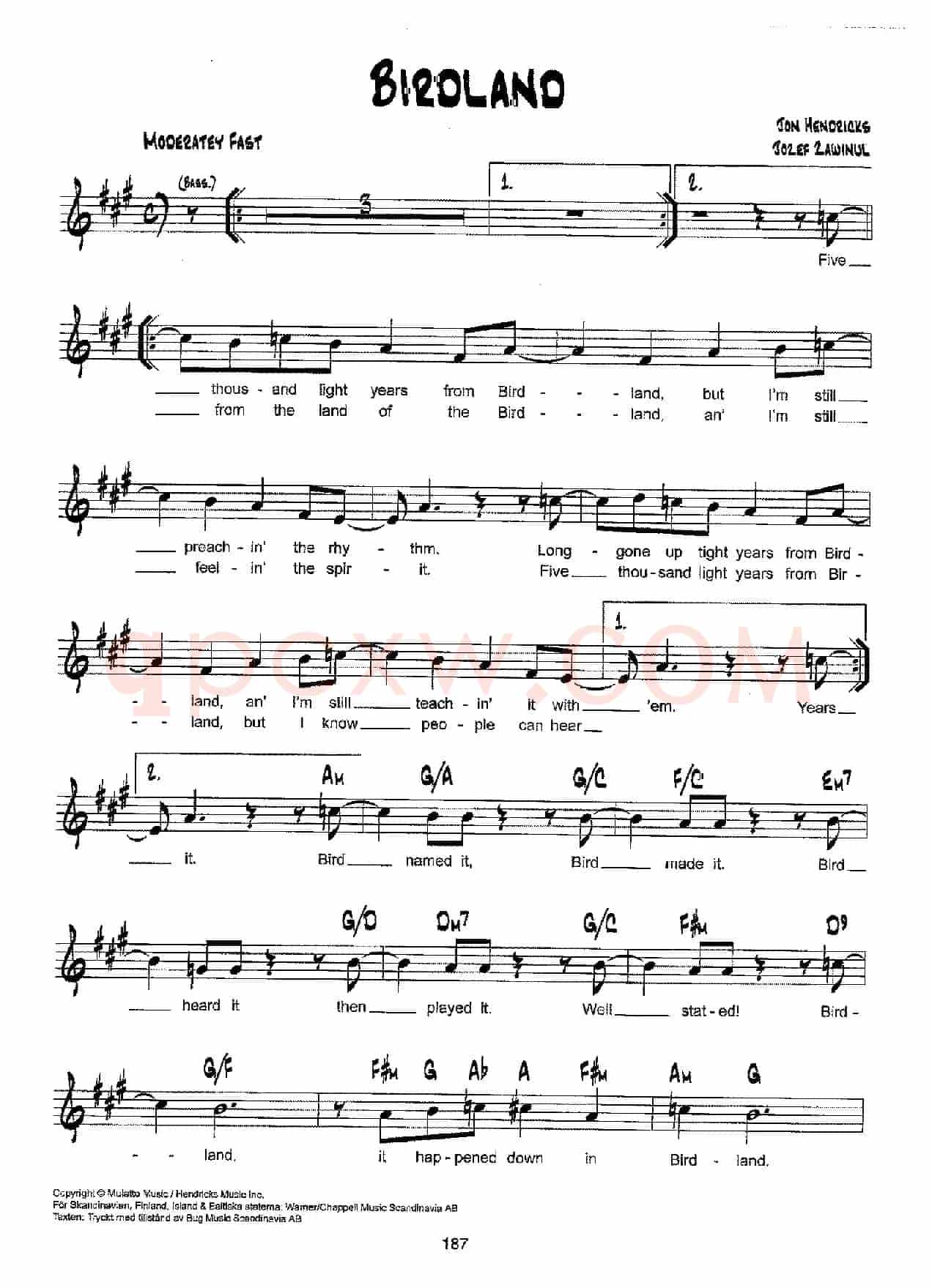 降B爵士乐谱：BIRDLAND