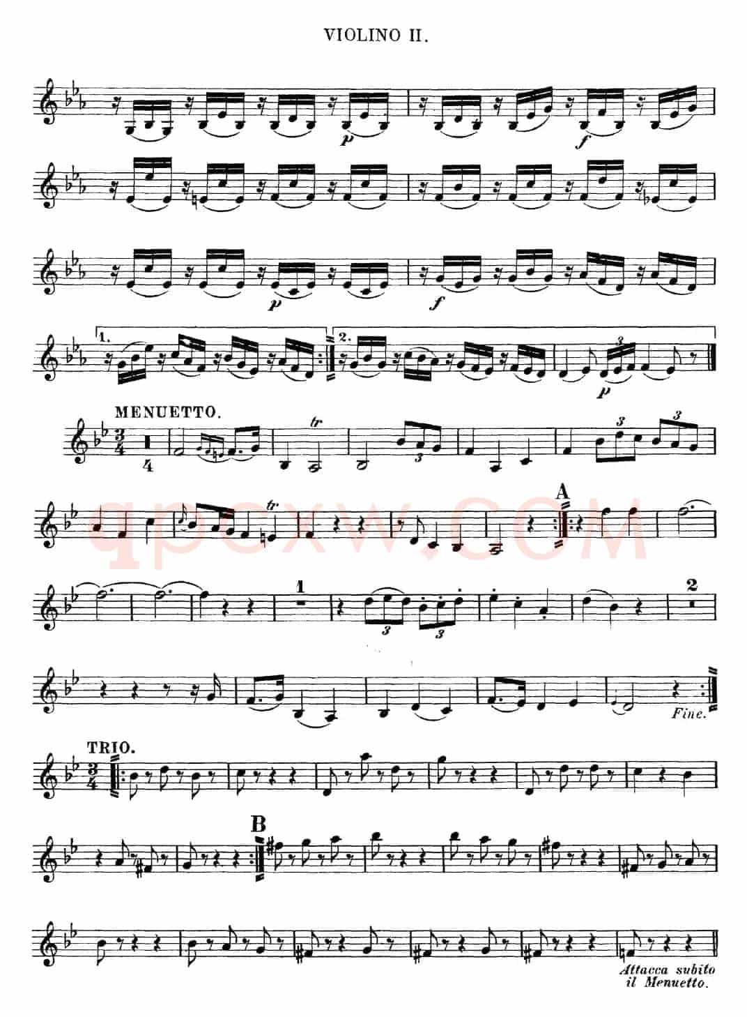 Mozart《Quartet No.12 in Bb Major,K.172》（Violin 2分谱）