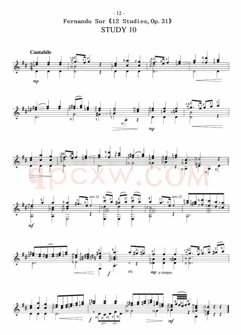 Fernando Sor《12 Studies,Op.31》（STUDY 10）