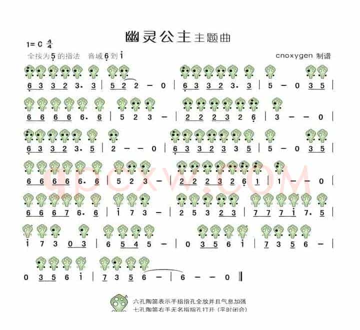 幽灵公主主题曲（六孔陶笛谱）