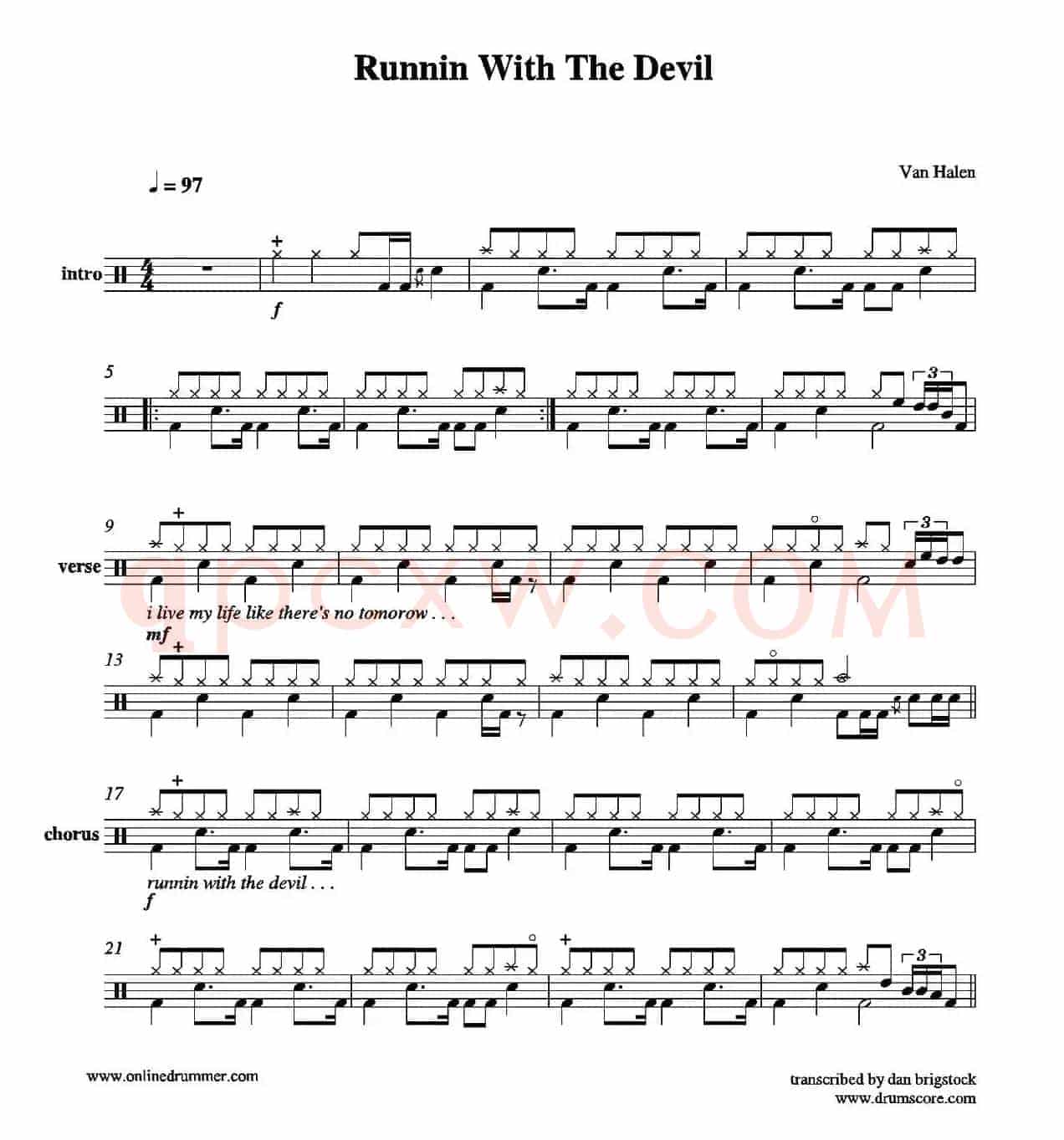 Running With The Devil（鼓谱）