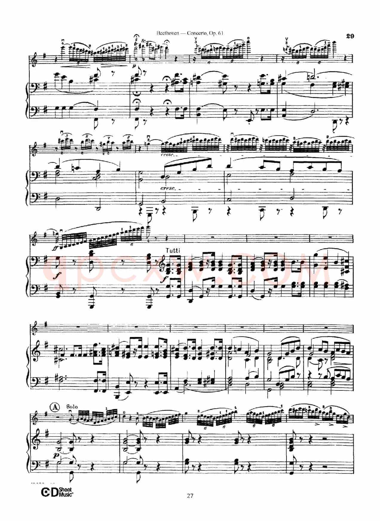 D大调小提琴协奏曲 Op.61(小提琴与钢琴版)