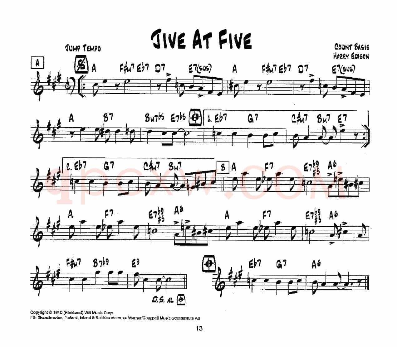 降B爵士乐谱：JIVE AT FIVE