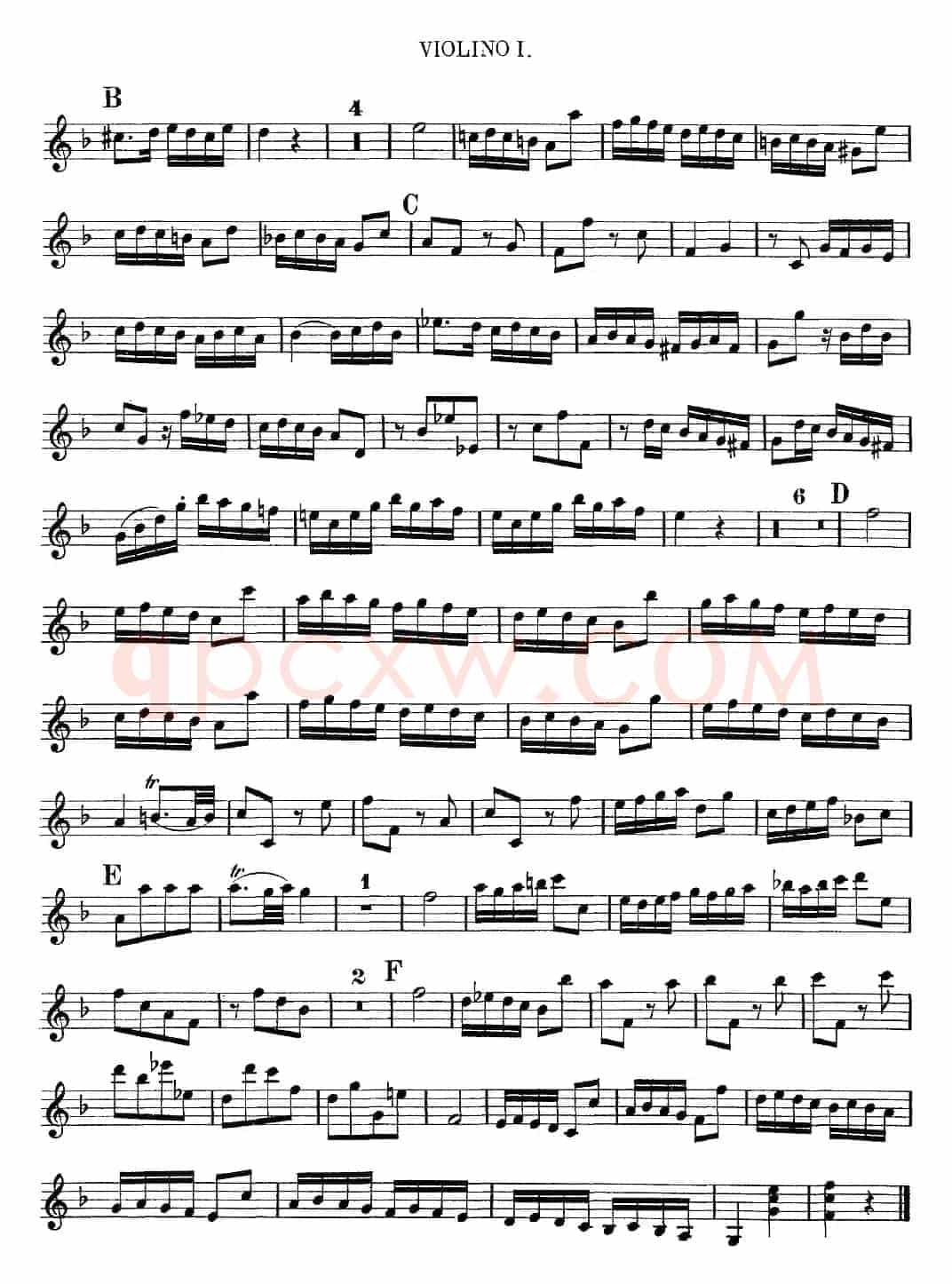 Mozart《Quartet No.8 in F Major,K.168》（Violin 1分谱）