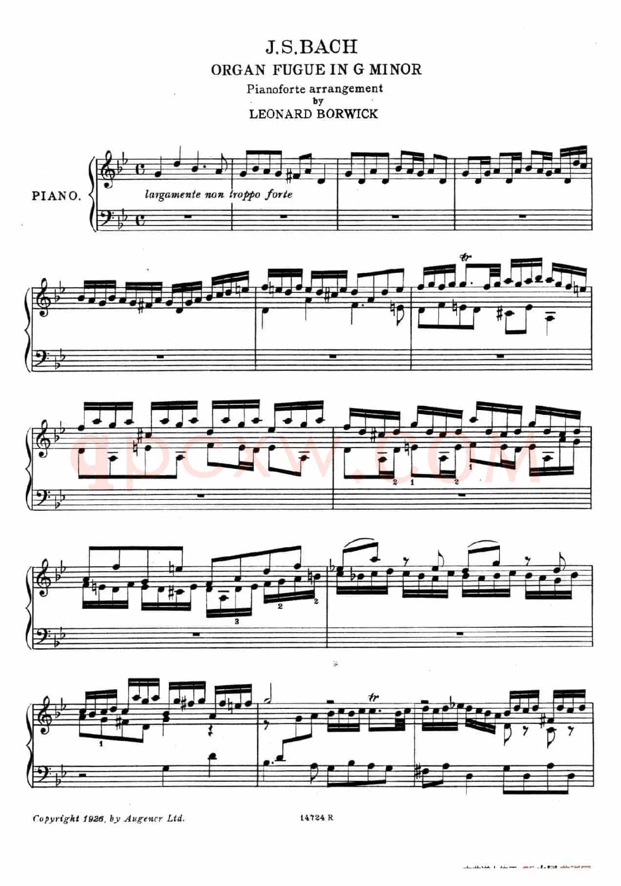 Fugue in g Minor BWV 578(g小调赋格·Borwick改编钢琴独奏版)