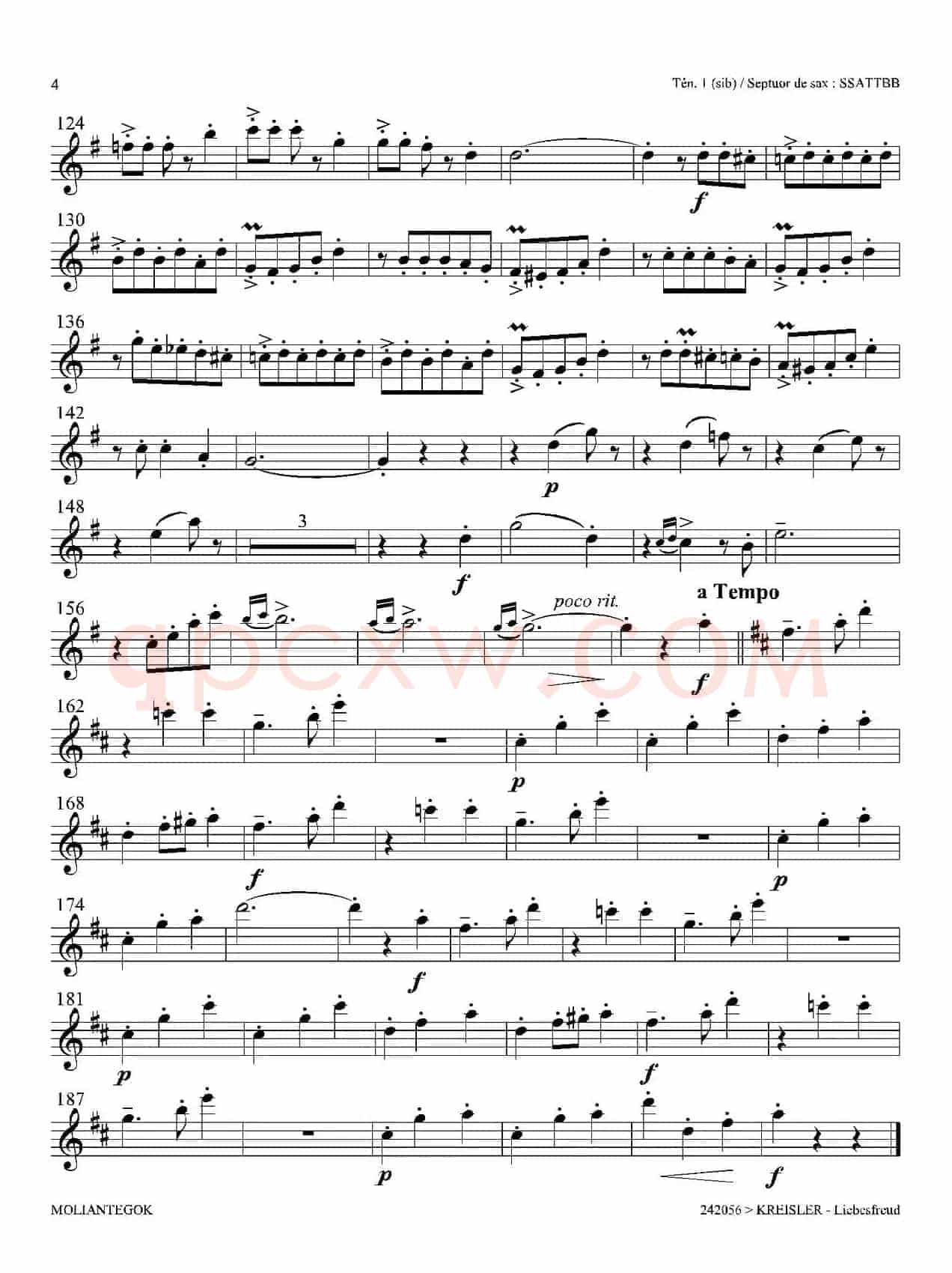 Liebesfreud（四重奏第一次中音萨克斯分谱）