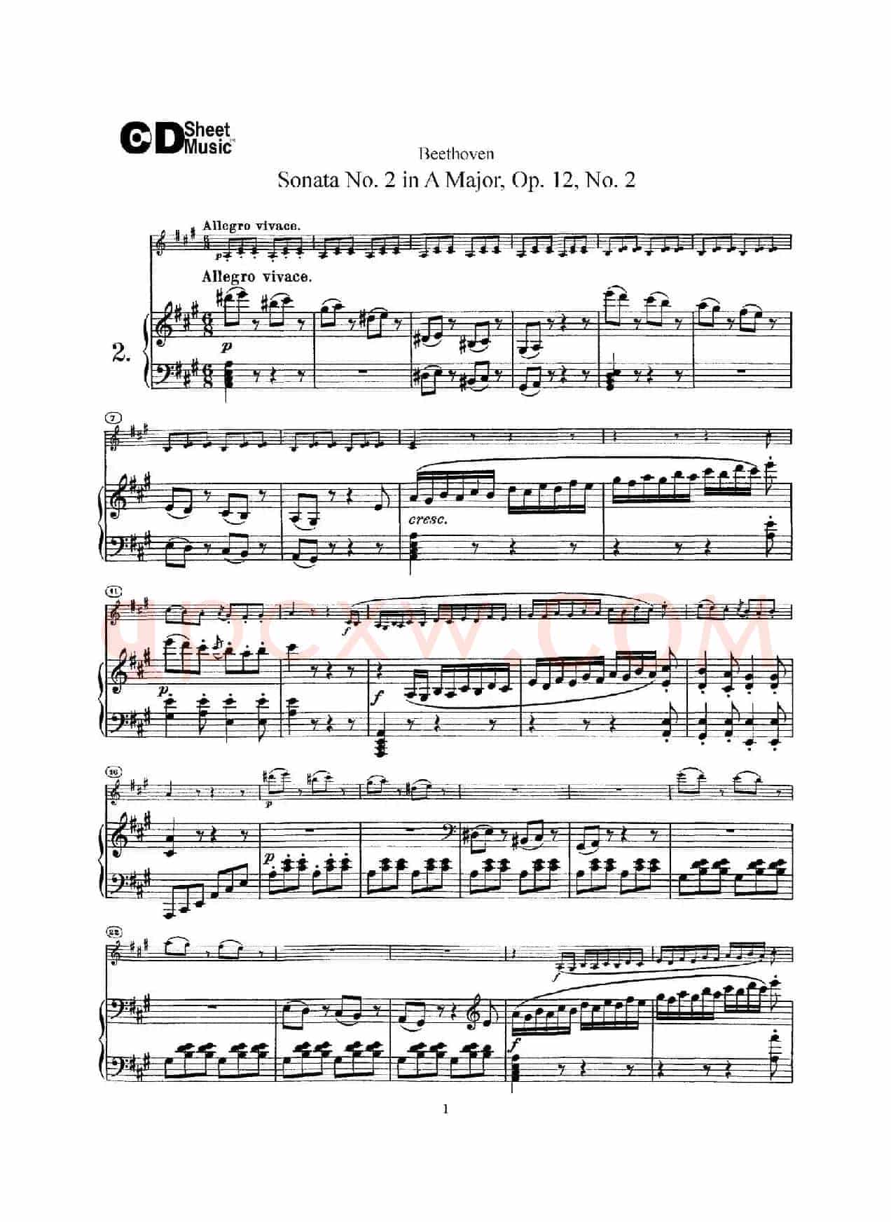 A大调第二小提琴奏鸣曲（Sonata No.2 in A Major Op.12,No.2）（小提琴+钢琴伴奏）