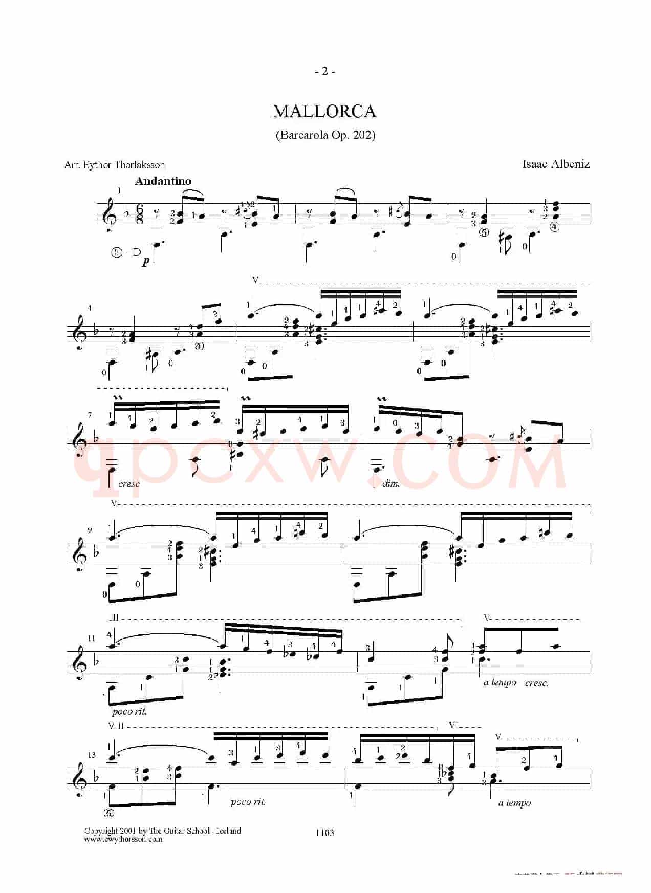 Mallorca(Barcarola Op.202)（古典吉他）