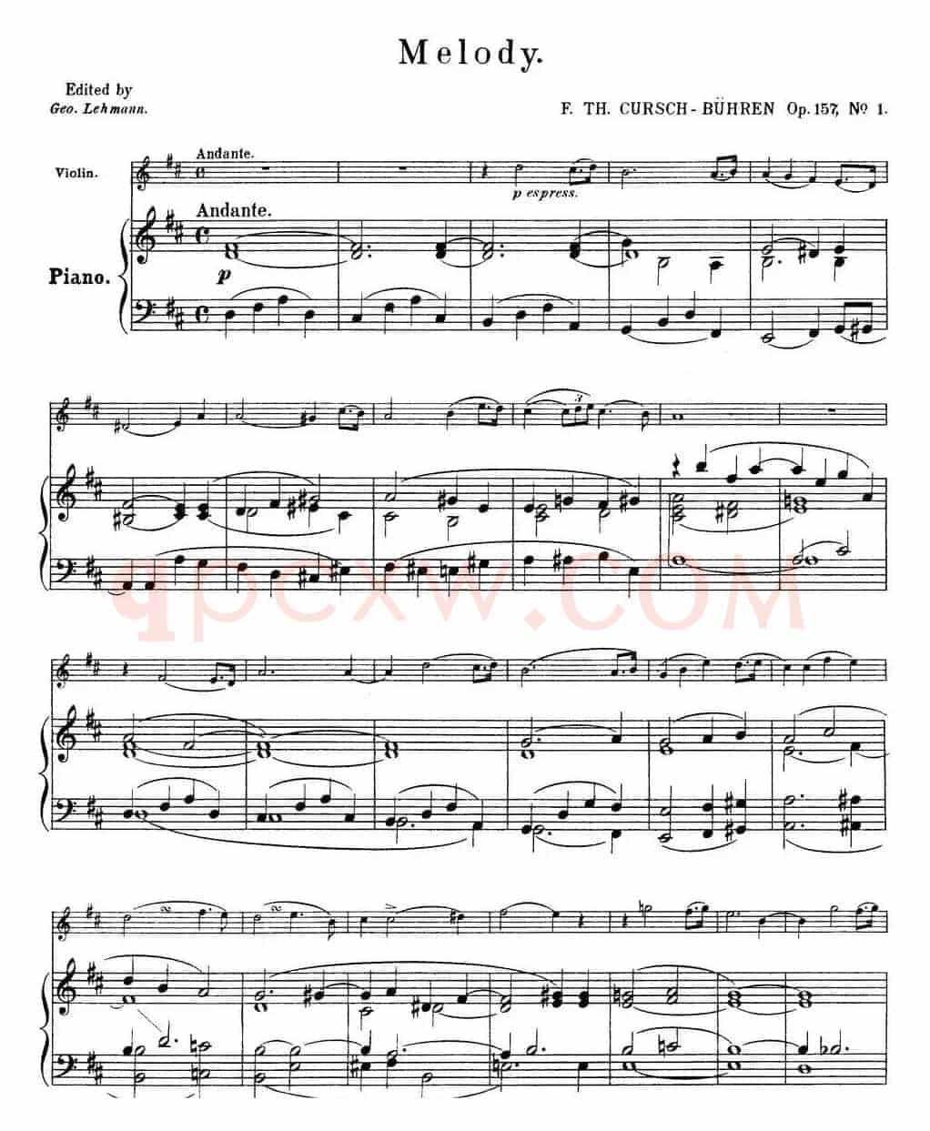 25首小提琴曲合集：Melody.（F. TH. CURSCH-BUHREN Op.157，No.1）（小提琴+钢琴伴奏）