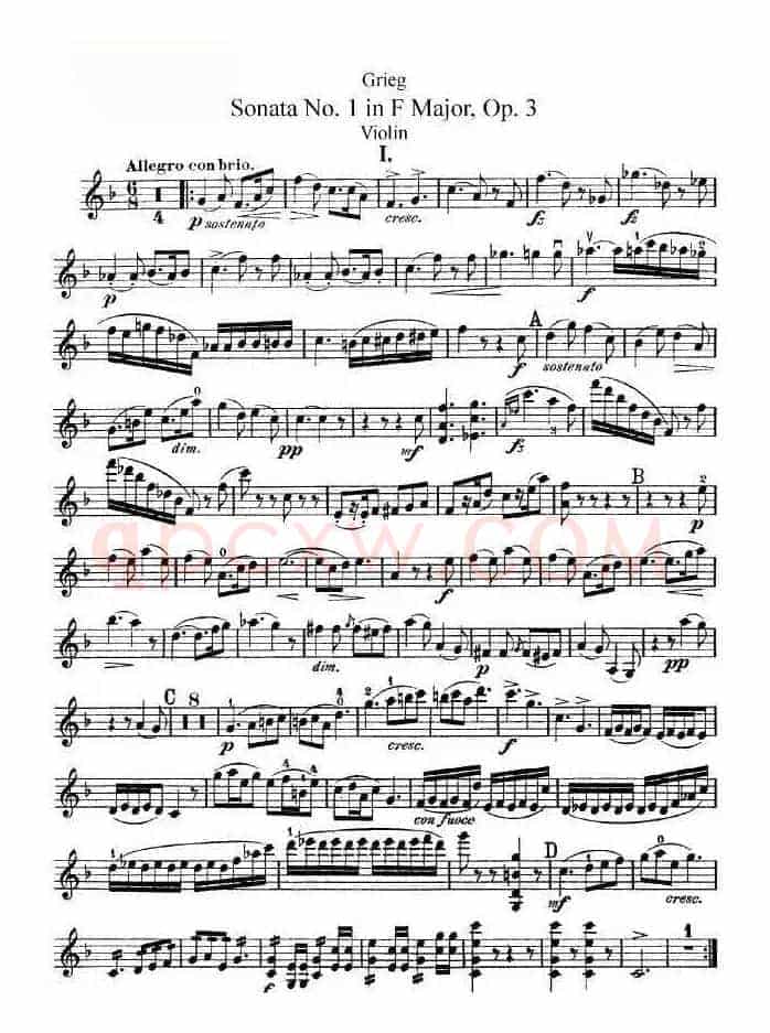 格里格F大调奏鸣曲，op.3（第一小提琴分谱）