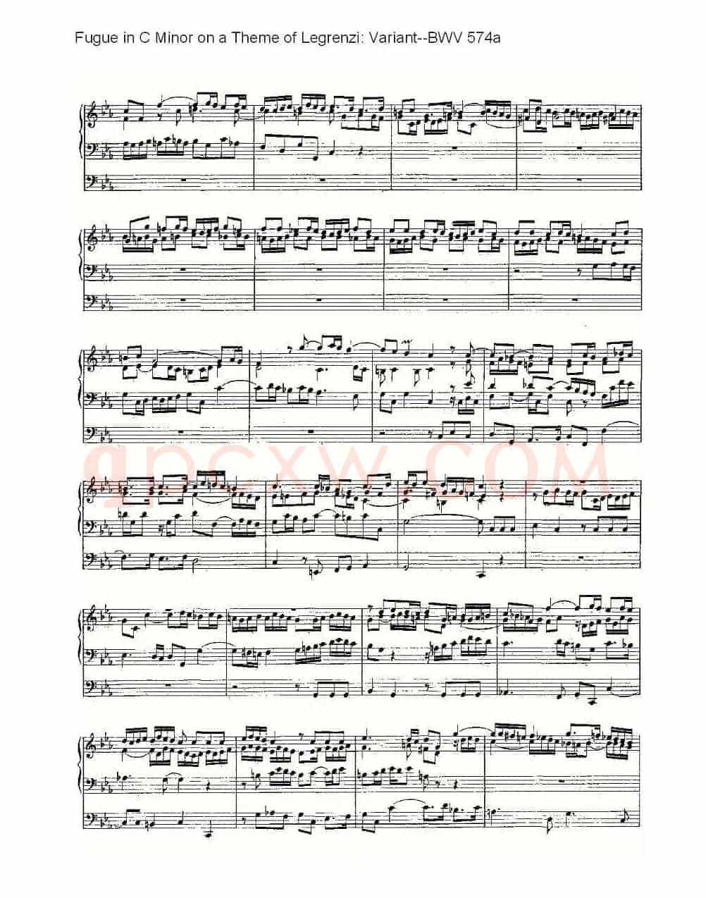 Fugue in C Minor on a Theme of Legrenzi: Variant--BWV 574a (管风琴谱)