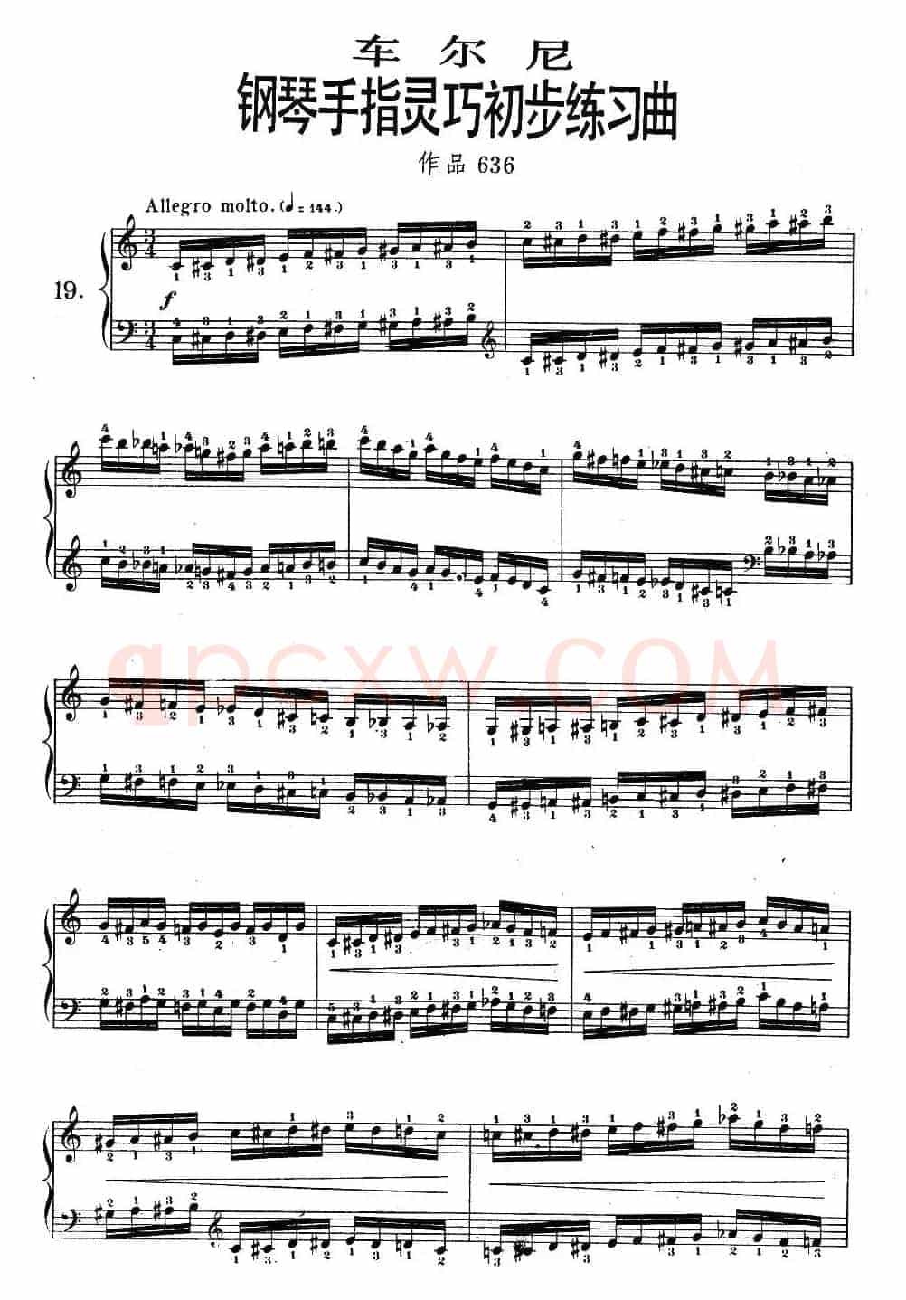 《车尔尼钢琴手指灵巧初步练习曲》OP.636-19