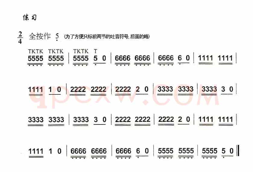 葫芦丝技巧练习之十：多吐音练习