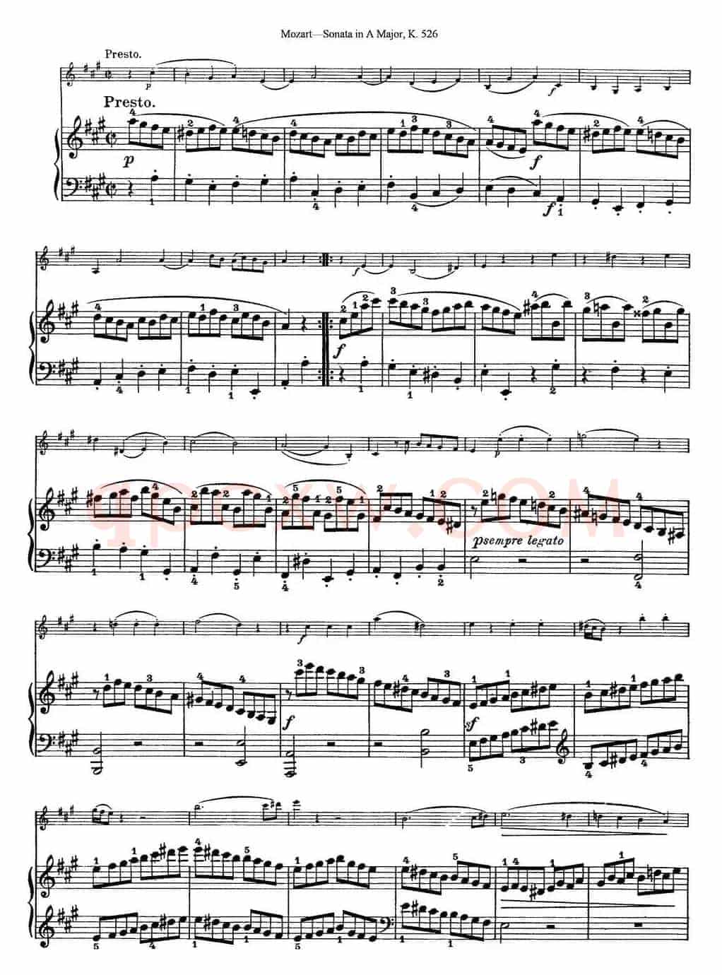 Violin Sonata in A Major K.526（小提琴+钢琴伴奏）