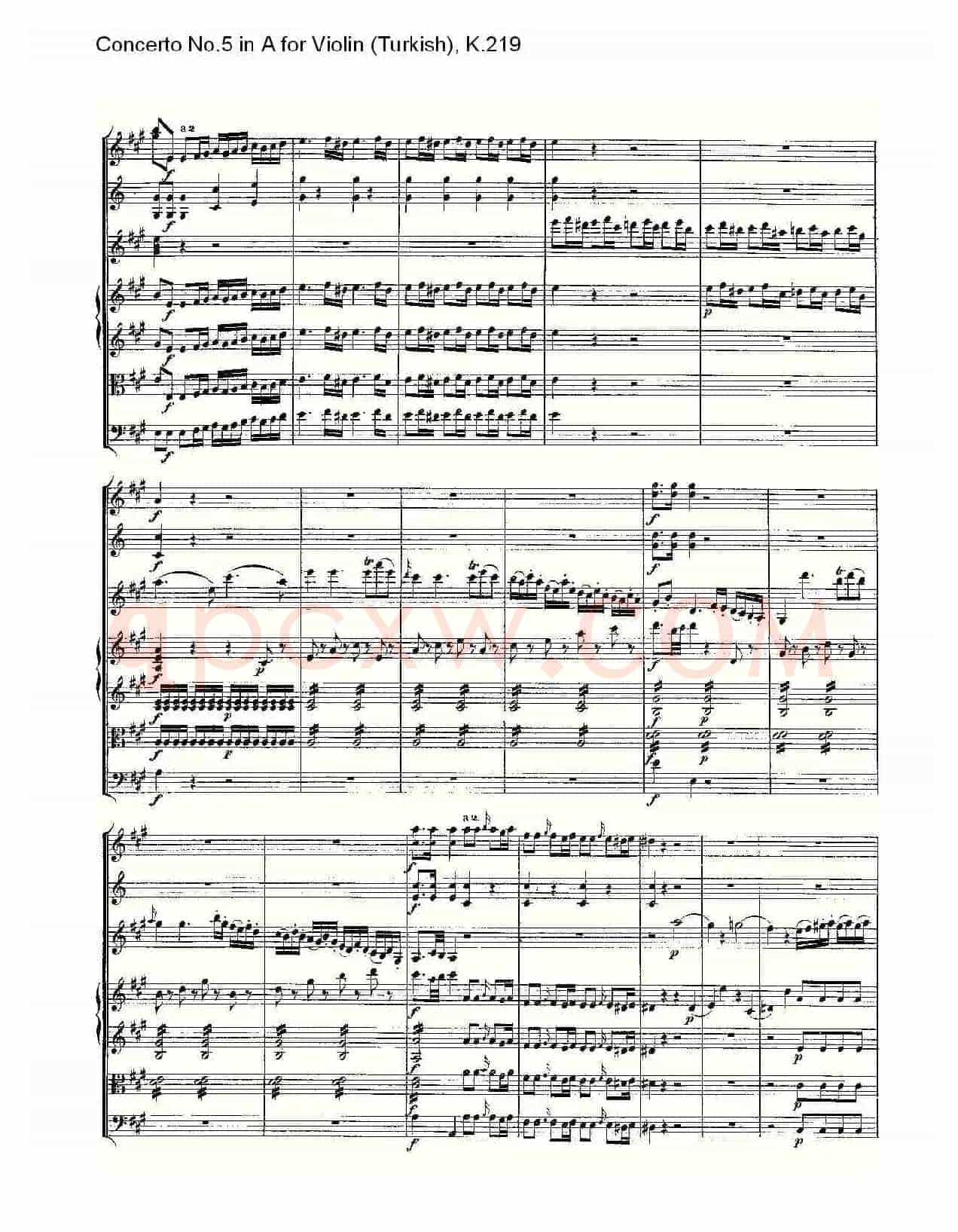 A调小提琴第五协奏曲,(土耳其) K.21)