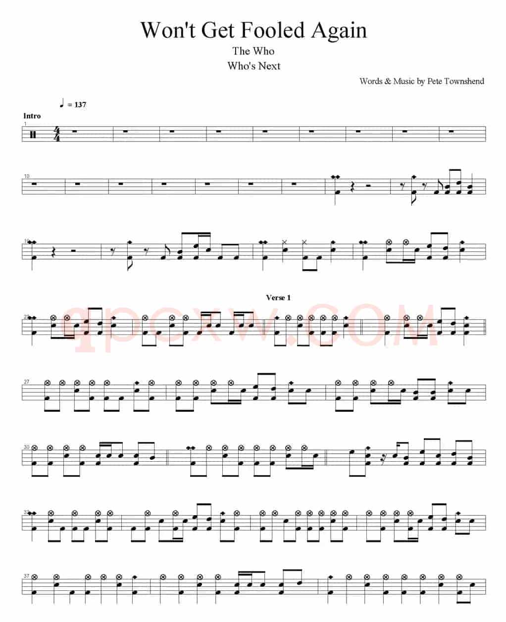爵士鼓谱：Who - Won't get fooled again