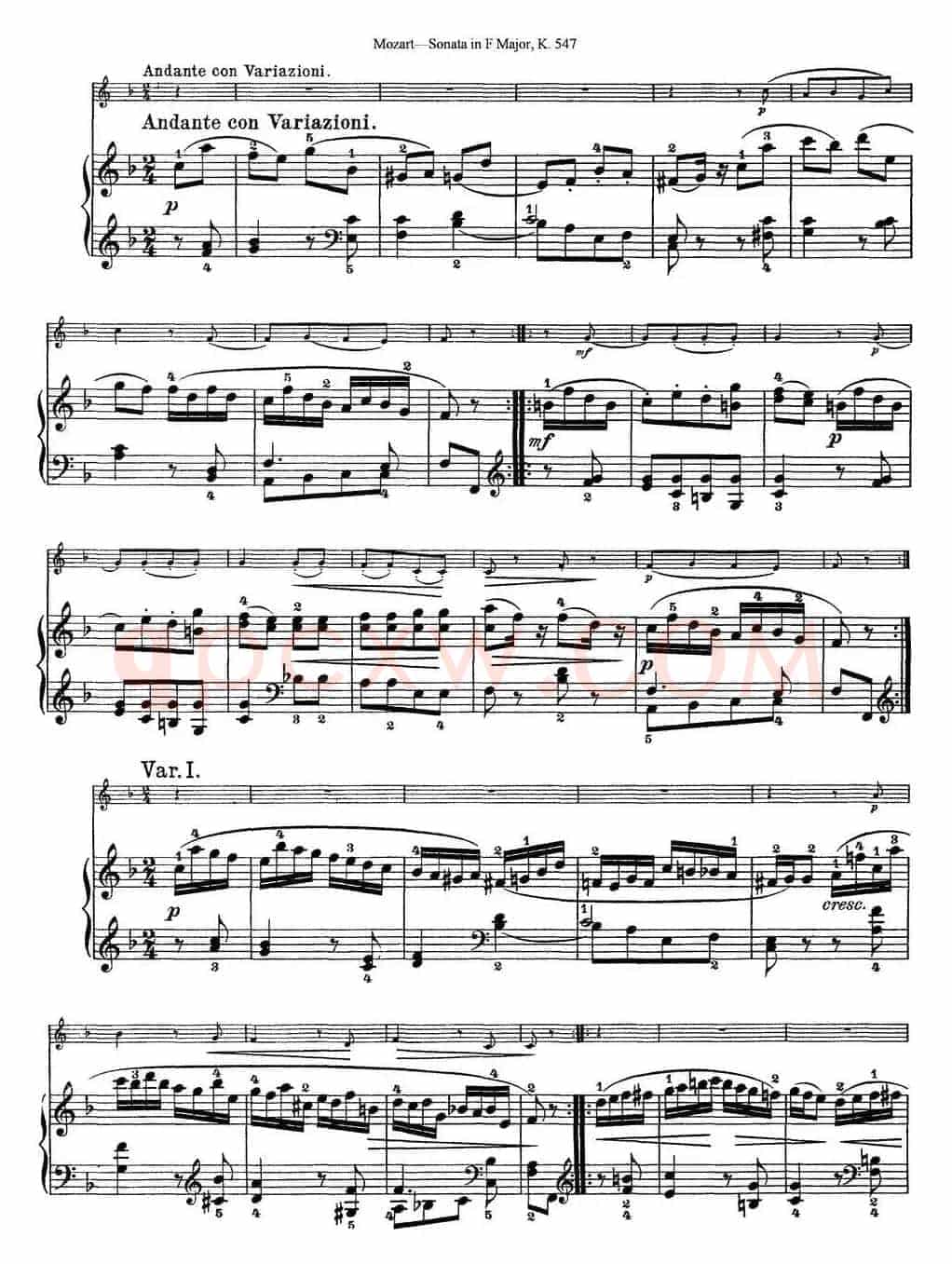 Violin Sonata in F Major K.547（小提琴+钢琴伴奏）